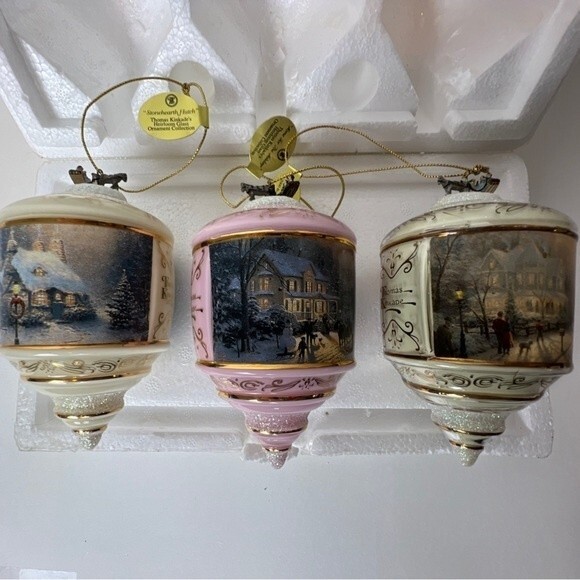 Vintage Thomas kinkade bradford editions heirloom glass ornaments 3 *read descri - Picture 2 of 10